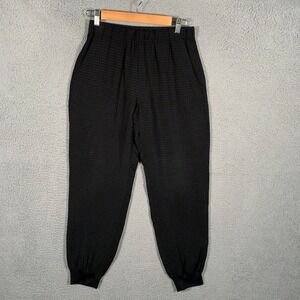Theory‎ Arai 100% Silk Jogger Pants Womens Small Black Pull On Textured Belfry